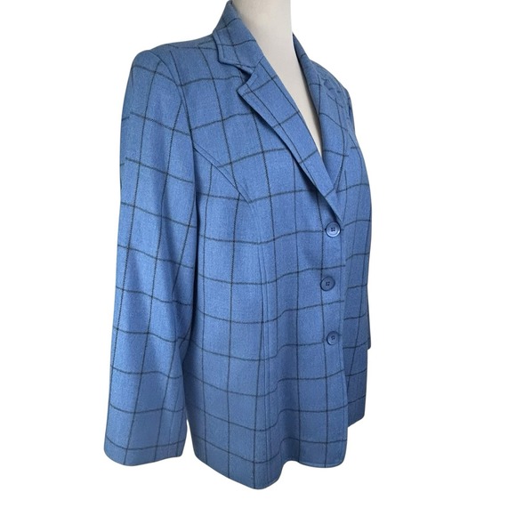 TALBOTS WOMAN Blue Plaid Cashmere Wool BLAZER Jacket 18W Work Office Academia - Picture 4 of 14